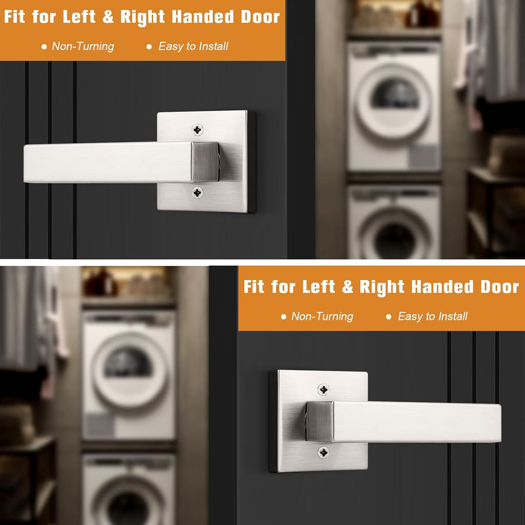 Probrico Interior Half Dummy Non-Turning Door Handles, Brushed Nickel Single Side 10 Pack Square Door Levers(Exposed Screws)