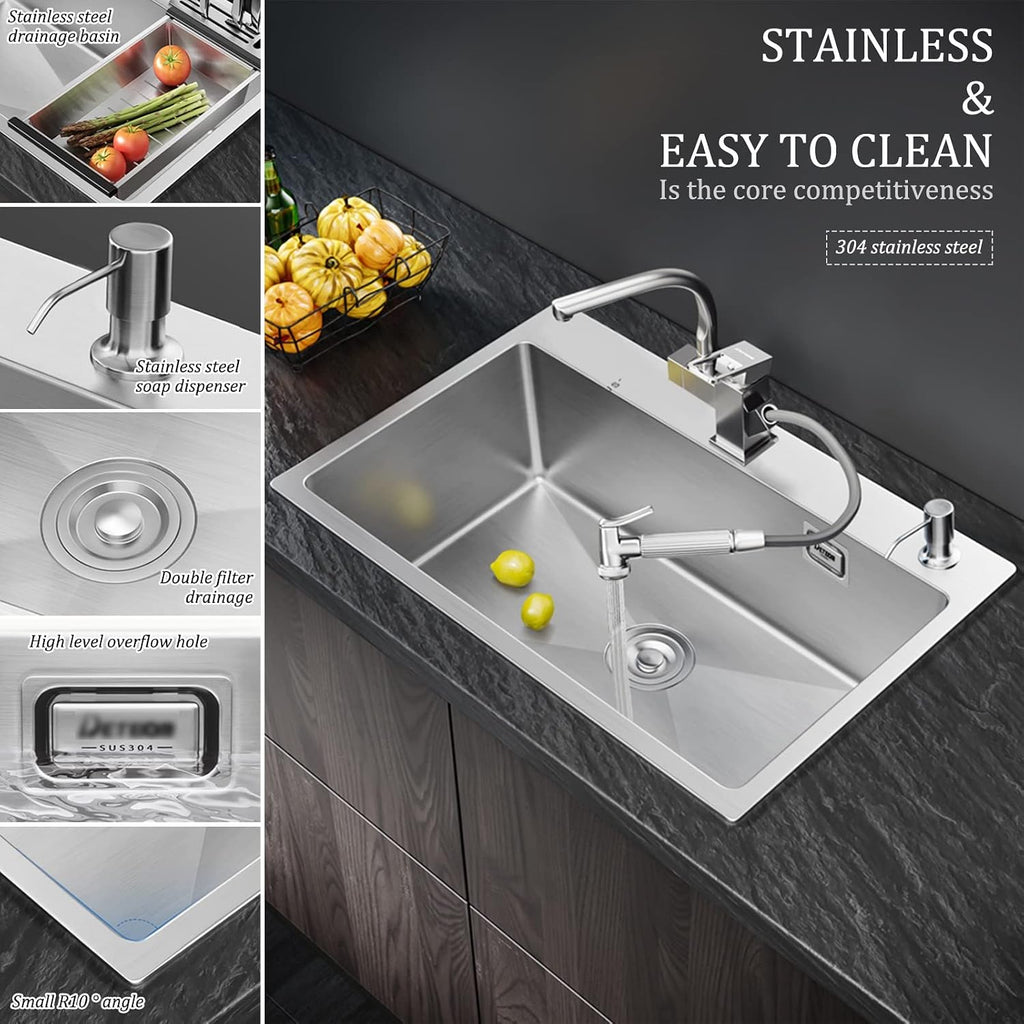 Kitchen Sinks, Multi-Function Bar Prepare Sink with Faucet Kitchen Sink Single Bowl Sink Gray Single Bowl Kitchen Sink (68 * 45Cm