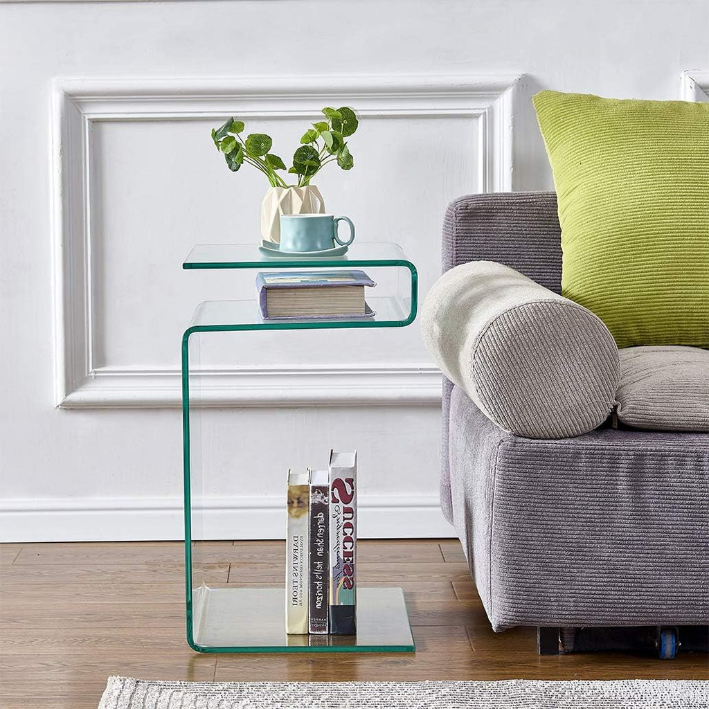 Glass Nightstand,Side Table,S-Shaped End Table for Living Room,Bedside Table for Bedroom (Clear)