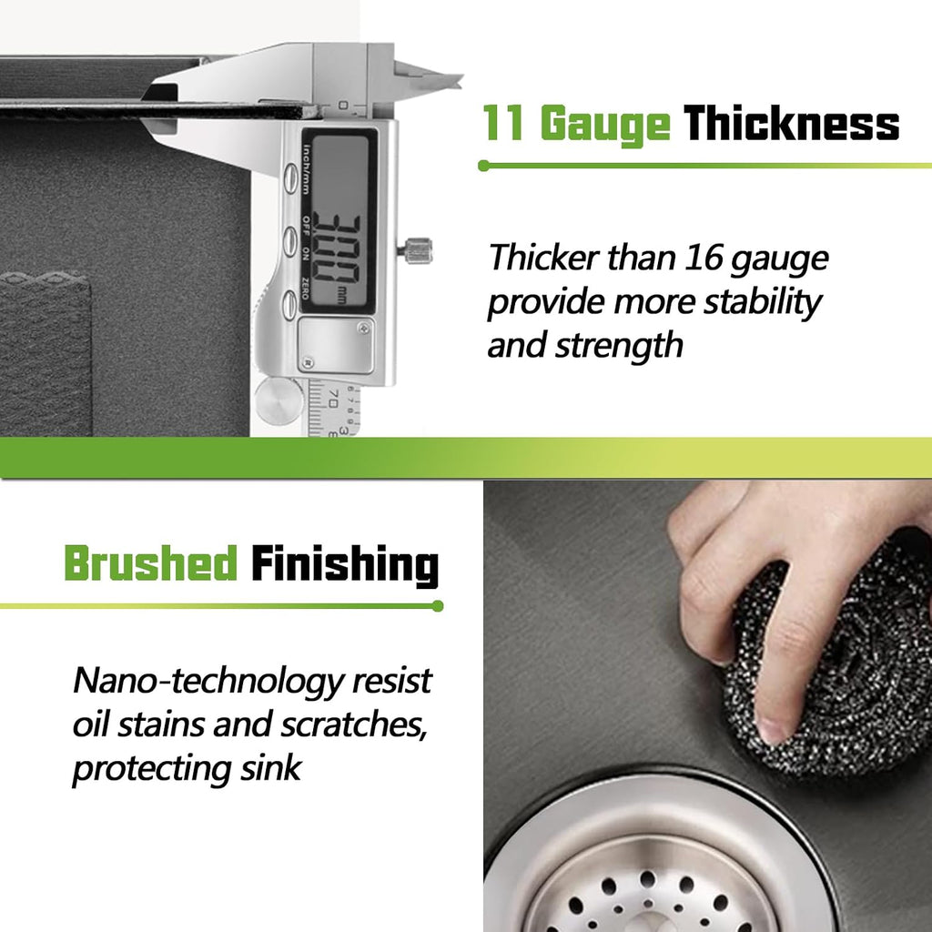 Black Kitchen Sink, 33x19 Inch Stainless Steel Drop In Modern Large Single Bowl Topmount Kitchen Sink Gift Combo-SS Grid,Silicon Mat, Drain Strainer Set Compatibility With Various Kitchen&Bar Styles