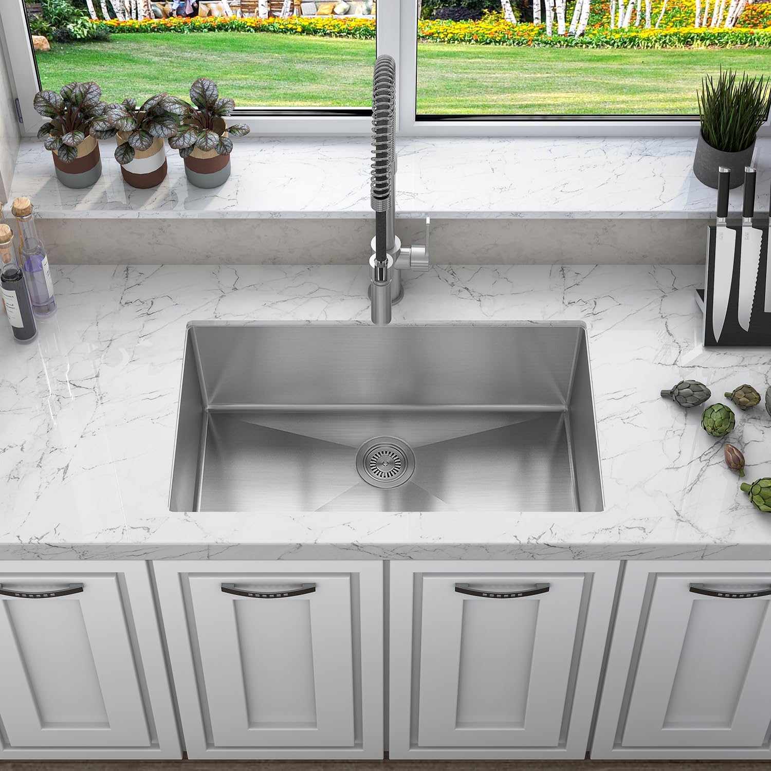 Sinber HU3018S 30' x 18' x 10' Undermount Single Bowl Kitchen Sink with 18 Gauge 304 Stainless Steel Satin Finish