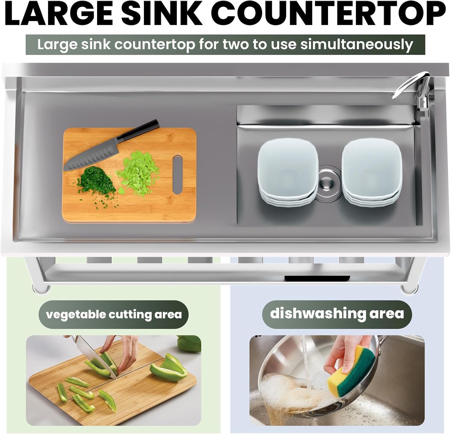304 Stainless Steel Commercial Triple Bowl Sinks with 20' L x 13' W x 8' D Bowl, 47.3 inch Free Standing Sink Station, Restaurant Sink for Home Bar Restaurant Loading 286 Lbs