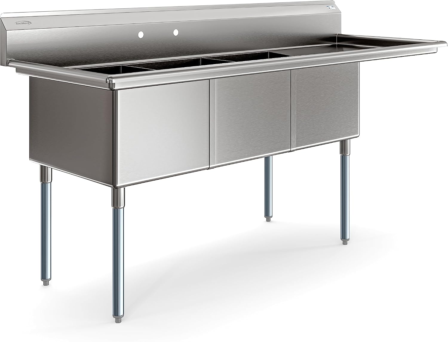 KoolMore 81 in. Three Compartment 18-Gauge Stainless-Steel NSF Commercial Kitchen Sink, Bowl Size 18x24x14, with Three Basins and Pre-Drilled Faucet Holes with Right Drainboard (KM-SC182414-24R3)