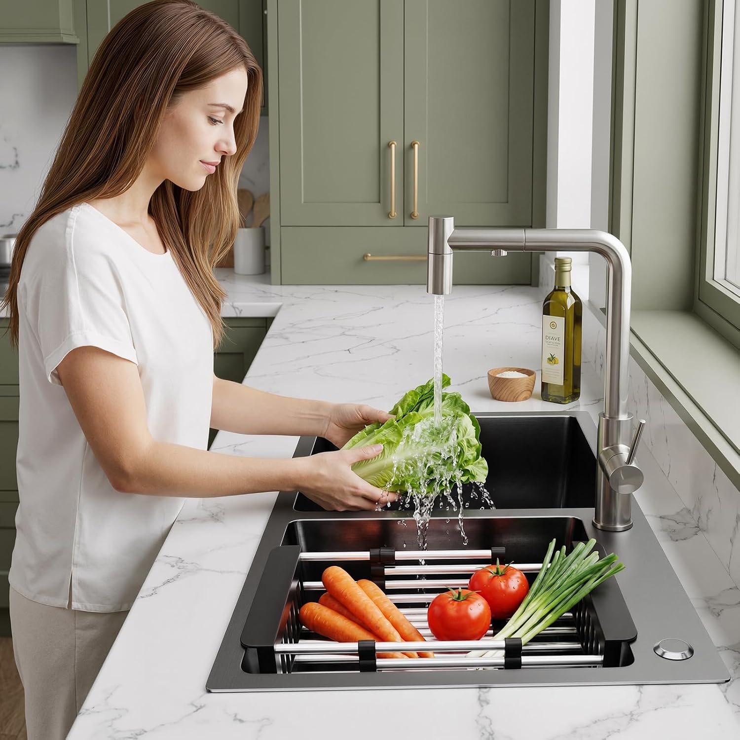 31' x 18' Double Bowl Kitchen Sink, Drop-in/Topmount 304 Stainless Steel Sink with Nano Coating & Accessories Set