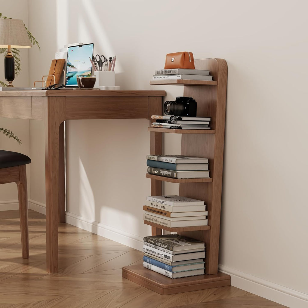 WoodsWhisper Solid Wood 5-Tier Narrow Bookshelf Small Spaces Open Storage | Solid Wood | Narrow Design | 5 Tier Storage | Anti-Tip | Easy Assembly