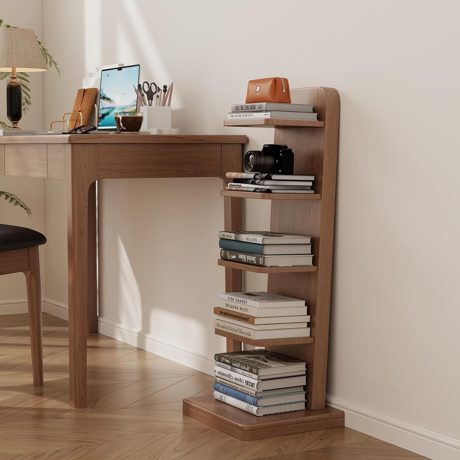 WoodsWhisper Solid Wood 5-Tier Narrow Bookshelf Small Spaces Open Storage | Solid Wood | Narrow Design | 5 Tier Storage | Anti-Tip | Easy Assembly