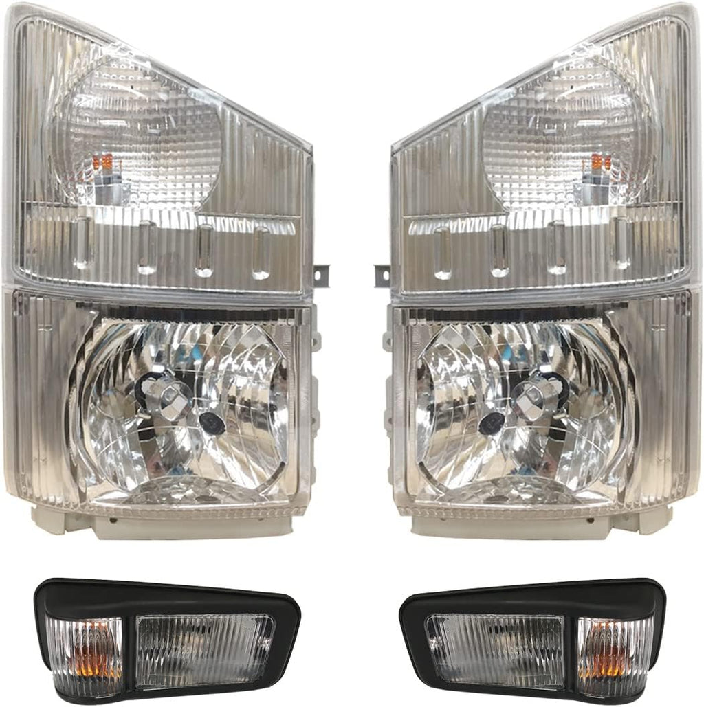HeadLight without Halogen Bulbs Warm White and Corner Lamp and Side Indicator Lamp on Door- Driver and Passenger Side (Compatible with Isuzu NRR and NPR, Compatible with GMC W4000 W4500 Trucks)