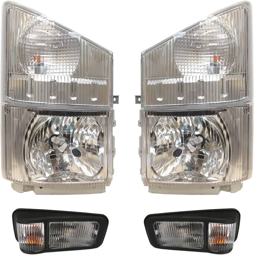 HeadLight without Halogen Bulbs Warm White and Corner Lamp and Side Indicator Lamp on Door- Driver and Passenger Side (Compatible with Isuzu NRR and NPR, Compatible with GMC W4000 W4500 Trucks)