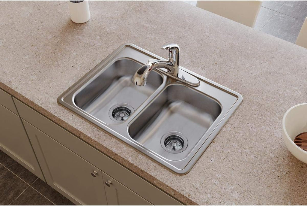 Elkay Dayton D225194 Equal Double Bowl Drop-in Sink, 25 x 19 x 6.5, Stainless Steel