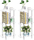 Clear Acrylic Narrow Side Table Set of 2 for Small Spaces, 15.75' L x 7.87' W x 26.7' H, 3 Tier Oval Slim End Table Nightstand, Small Minimalist Skinny Bedside Table for Bedroom, Living Room