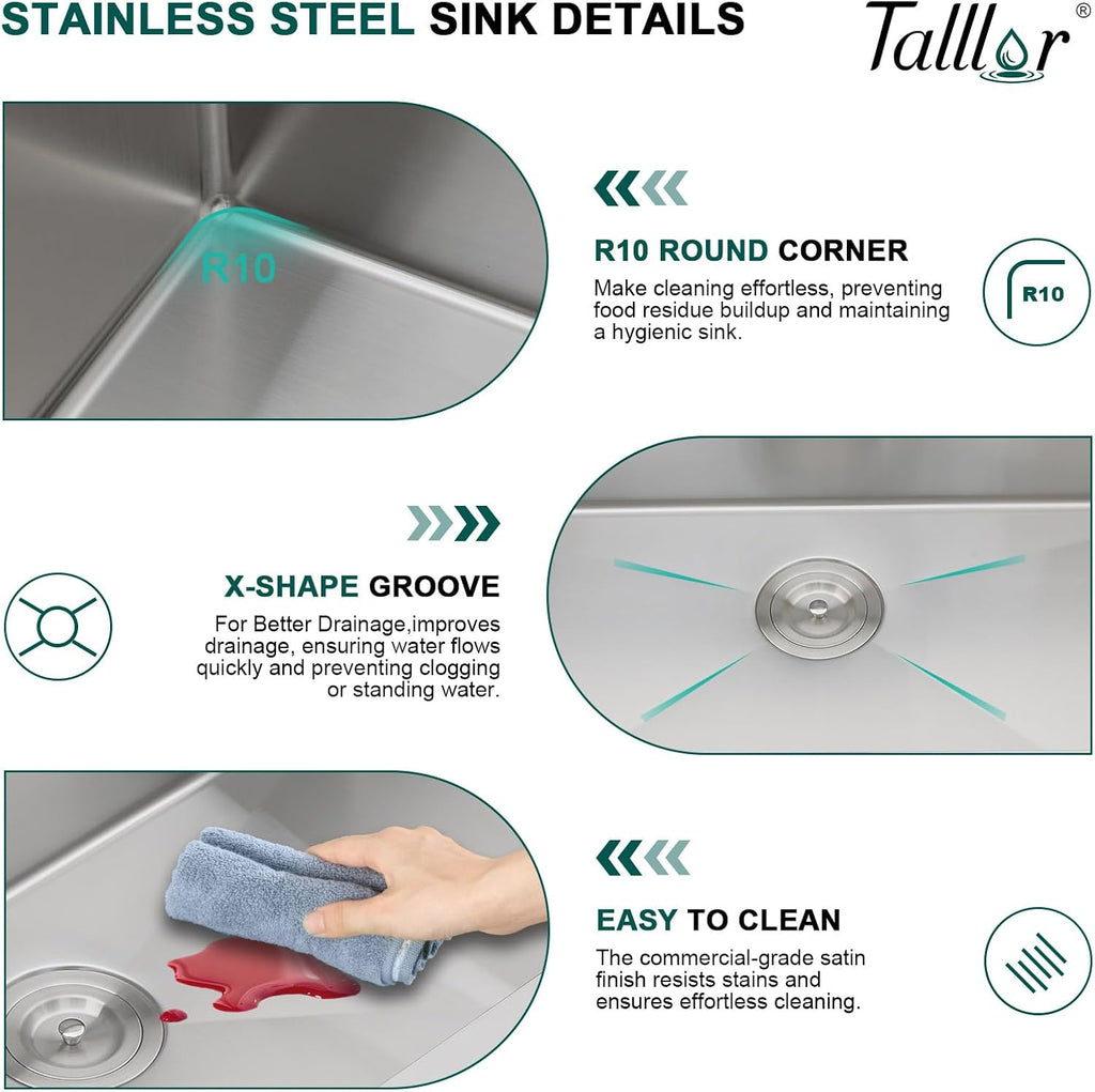 12' Deep Undermount Laundry Sink - 21'x18'x12' Workstation Stainless Steel Utility Sink 16 Gauge Single Bowl Sinks for Kitchen, Laundry, and Outdoor #TLU-0022