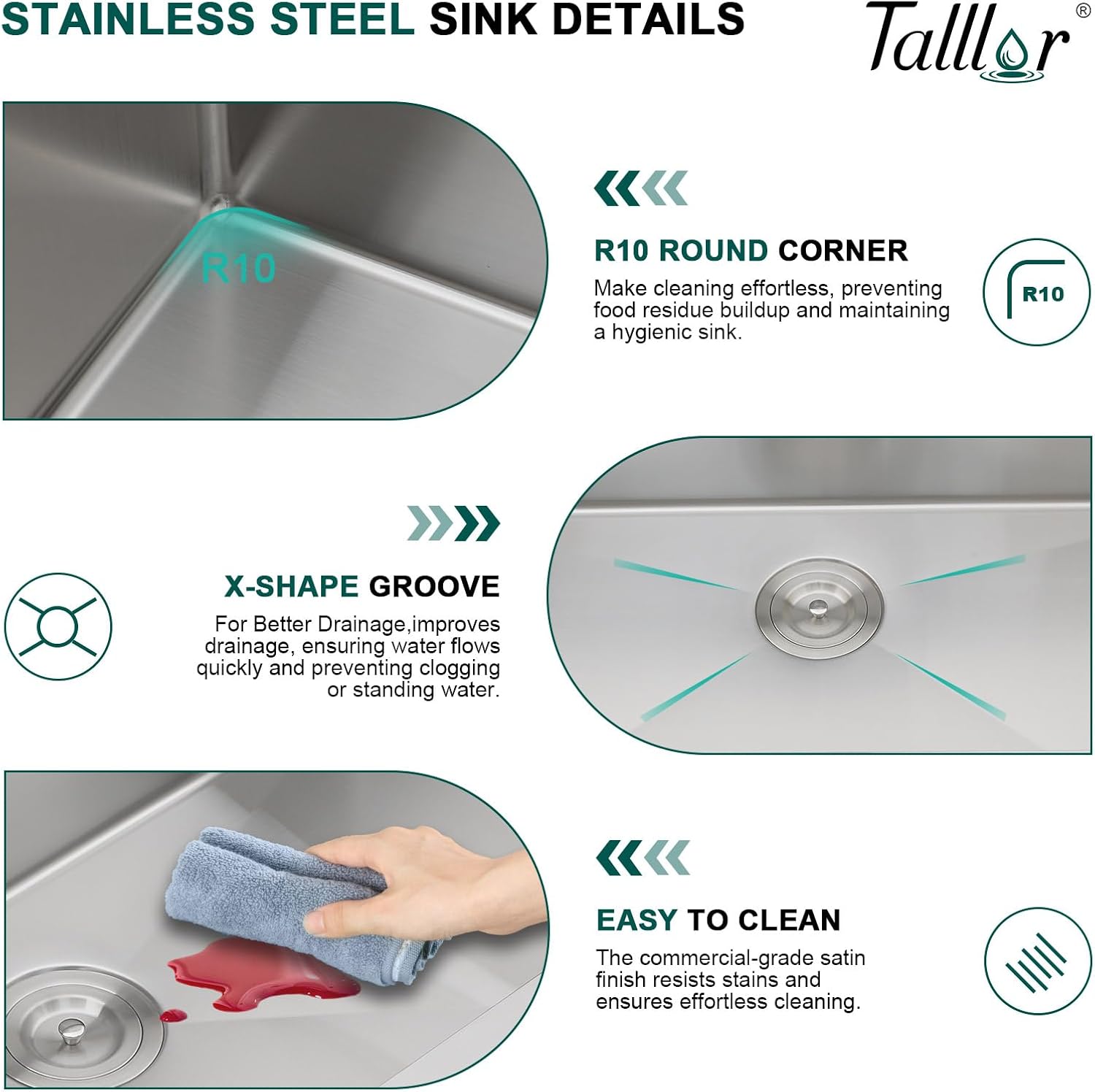 12' Deep Undermount Laundry Sink - 21'x18'x12' Workstation Stainless Steel Utility Sink 16 Gauge Single Bowl Sinks for Kitchen, Laundry, and Outdoor #TLU-0022