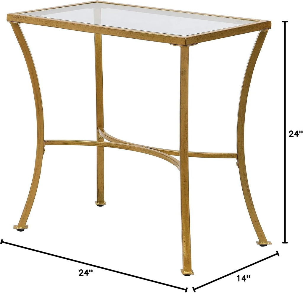 Carolina Chair & Table Ryker Accent Table with Clear Tempered Glass Top – Elegant Modern Furniture, Antique Gold Slim Metal Frame Side Table for Home Decor, Small Living Room, Bedroom, Entryway