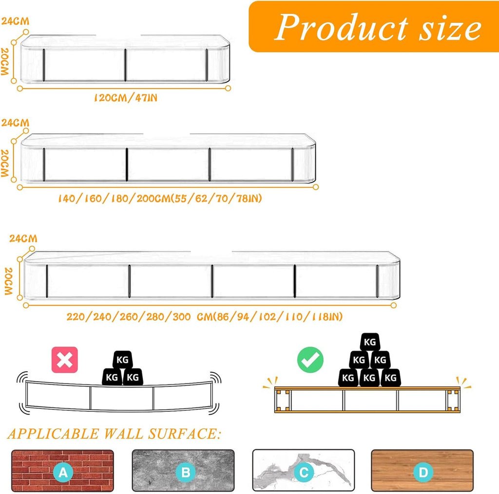 60 inch Floating TV Stand Wall Mounted TV Cabinet Floating Shelves with Door Entertainment Media Console Solid Wood Modern Living Room Round Corner TV Stand (White, 160CM)