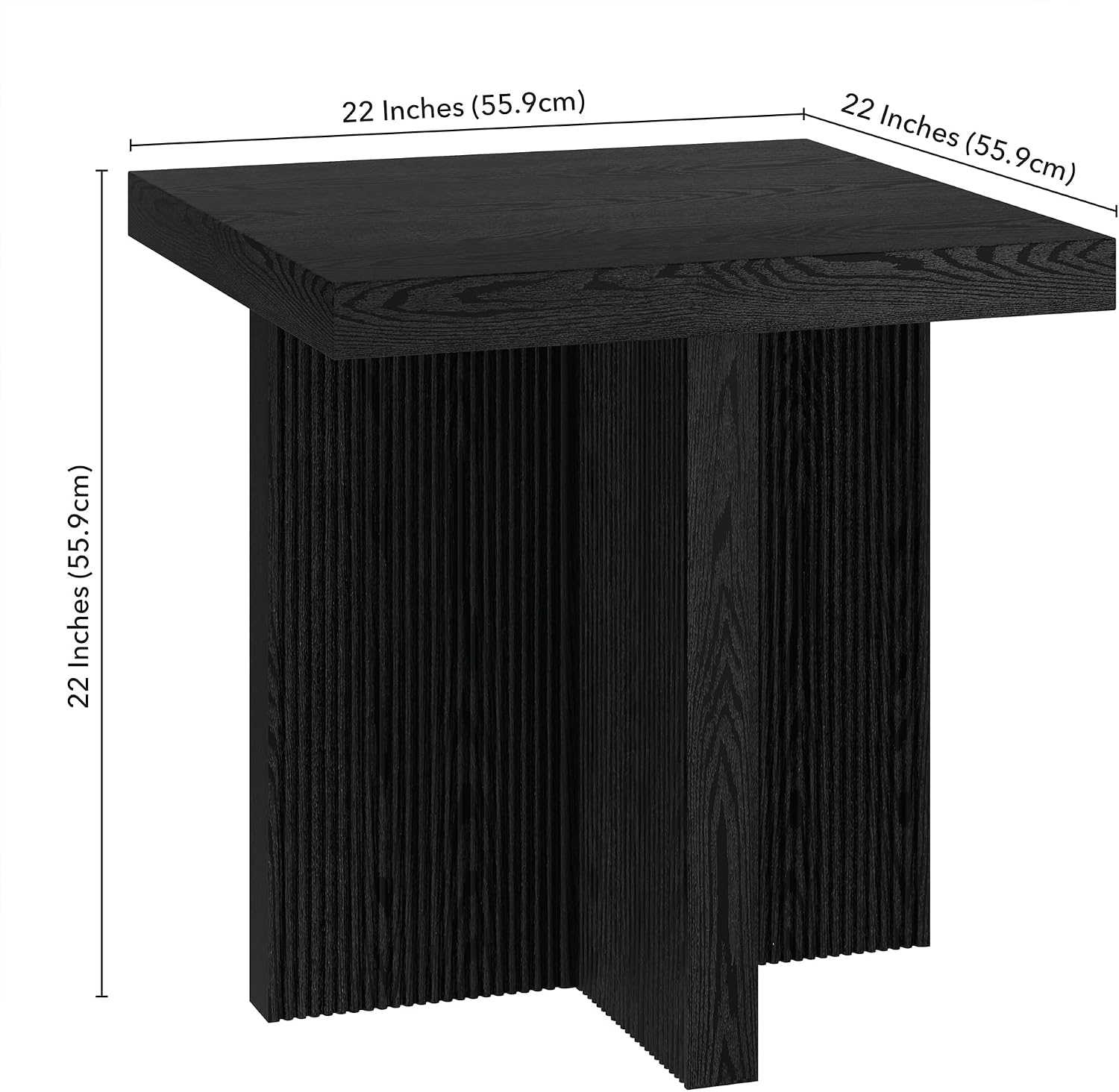 Henn&Hart 22' Fluted Scandinavian Square End Table, Ribbed Side Table, Nightstand for Living Room, Office, Family Room, or Bedroom, Natural Black