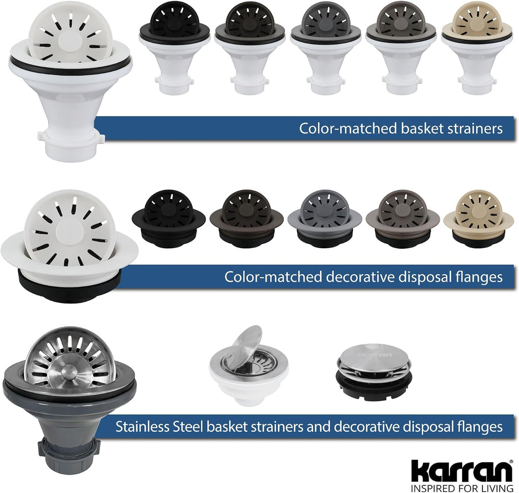 Karran Undermount 33' Large Single Bowl Granite Quartz Composite Kitchen Sink in Concrete – Extra Deep 9' Basin, Heat & Scratch Resistant, Sound Dampening, Rear Drain – QU-812