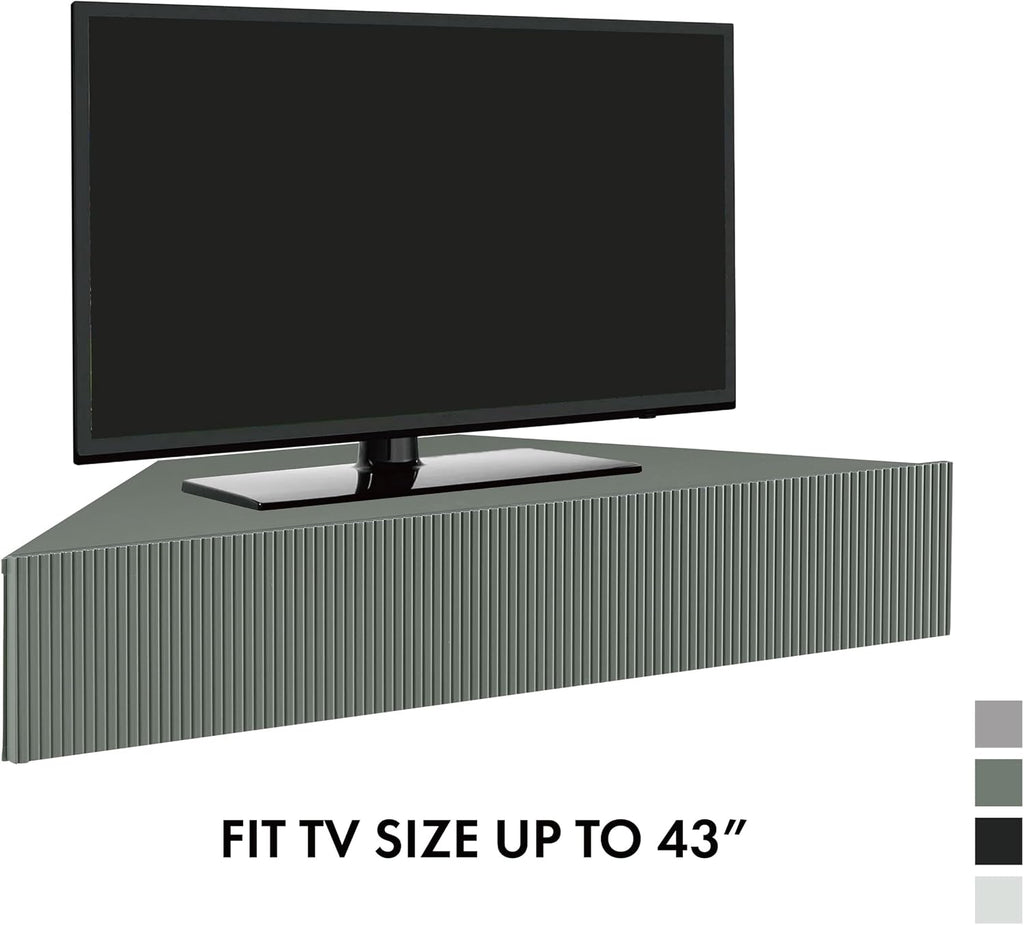 24/7 Shop at Home French 47 inch Modern Floating TV Console Table with 3D Wavy Panel Door, Wood Entertainment Center with Storage Space, Wall Corner Shelf for Living Room, Bedroom, Office, Sage Green