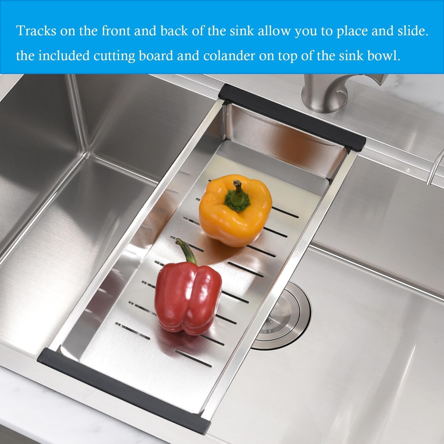 26 inch Drop in Kitchen Sink - VOKIM 26'x 19' Inch Drop in sink Workstation 16 Gauge Single Bowl Kitchen Sink With Cutting Board& colander