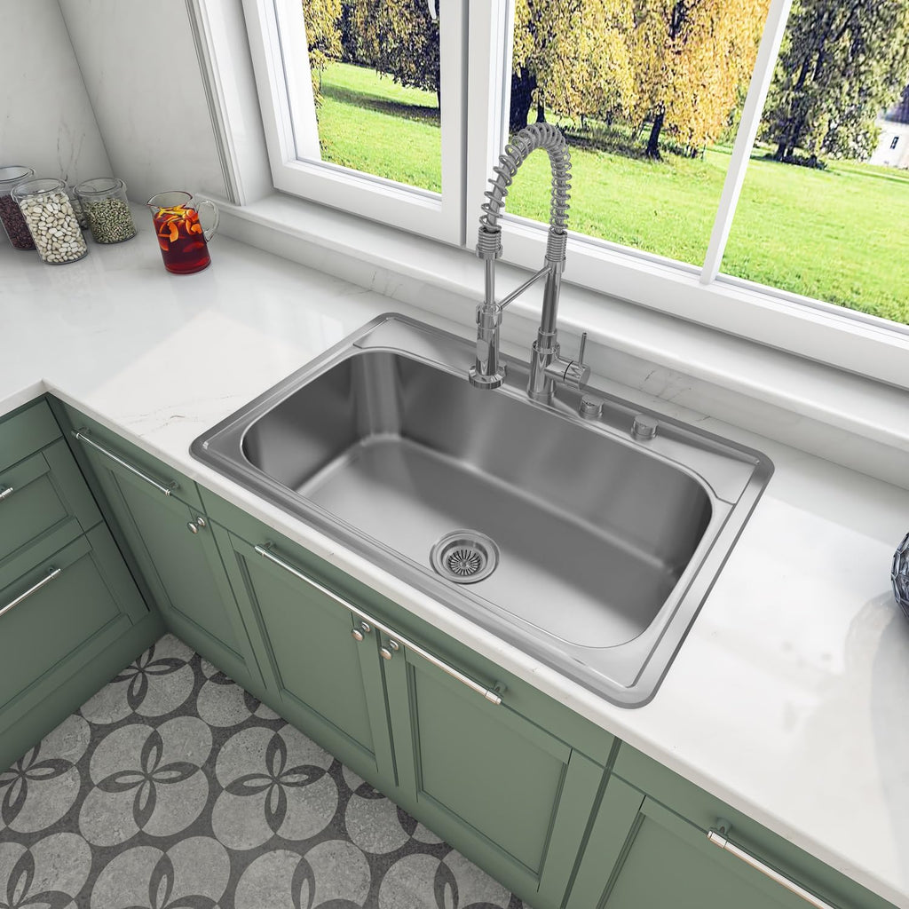 Sinber MT3322C 33' x 22' x 9' Drop In Single Bowl Kitchen Sink with 18 Gauge 304 Stainless Steel Satin Finish (Sink Only)