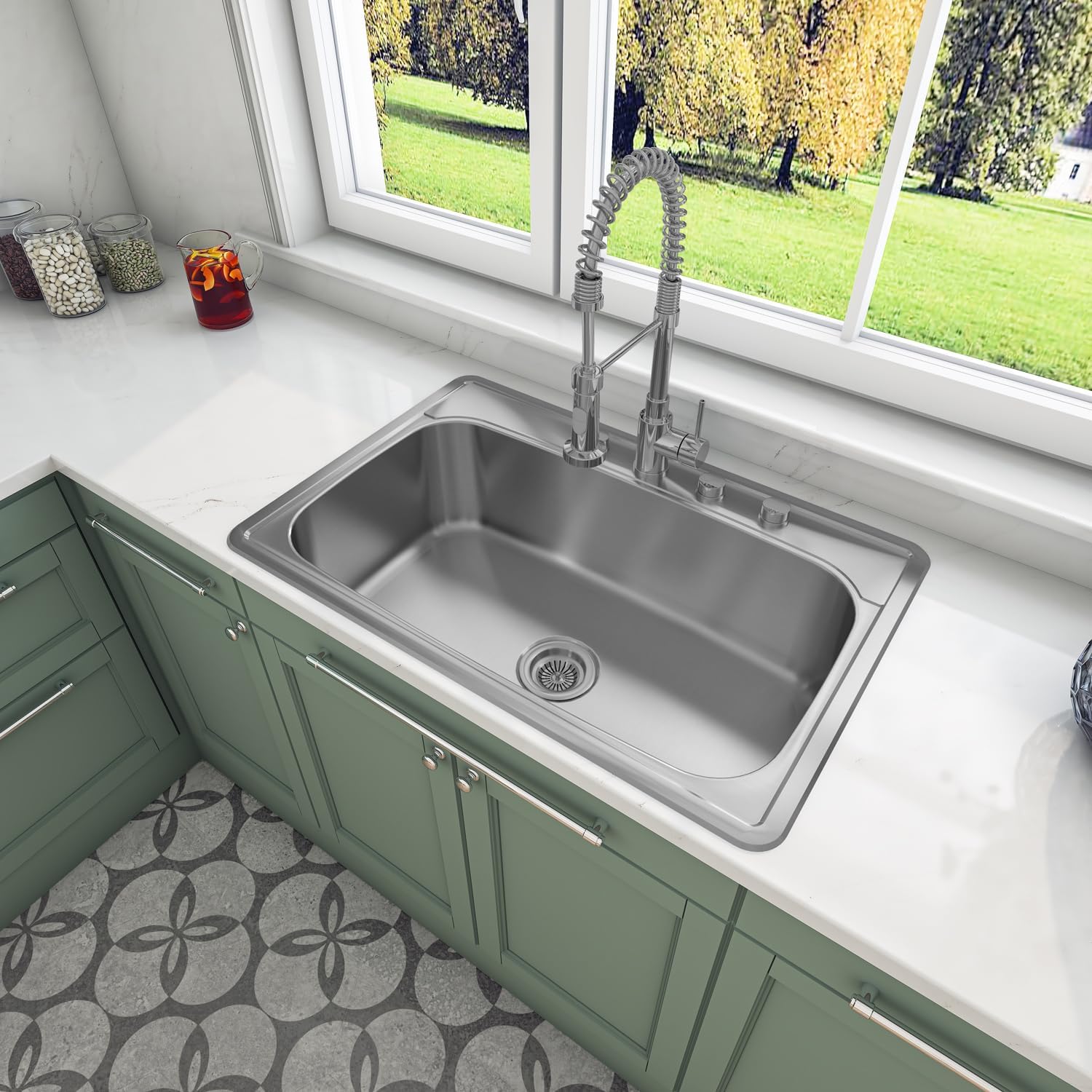 Sinber MT3322C 33' x 22' x 9' Drop In Single Bowl Kitchen Sink with 18 Gauge 304 Stainless Steel Satin Finish (Sink Only)
