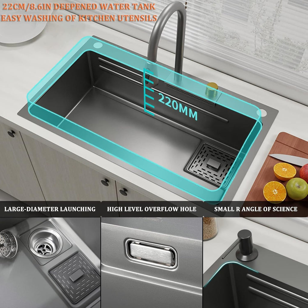 304 Stainless Steel Kitchen Sink Multi-Function Bar Sink Single Bowl Rv Sink with Faucet and Cup Washer Drop in Or Under Mount (Color : Grey, Size : 68x45x22cm) (Gun Grey 68x45x22cm)