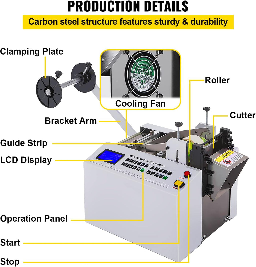 Fully Automatic Heat-Shrink Tube Cutting Machine 250W Electric Tube Cable Pipe Cutter with Micro Computer Control Cutting Width 100 mm for Sleeve Rubber/Plastic Tube,N