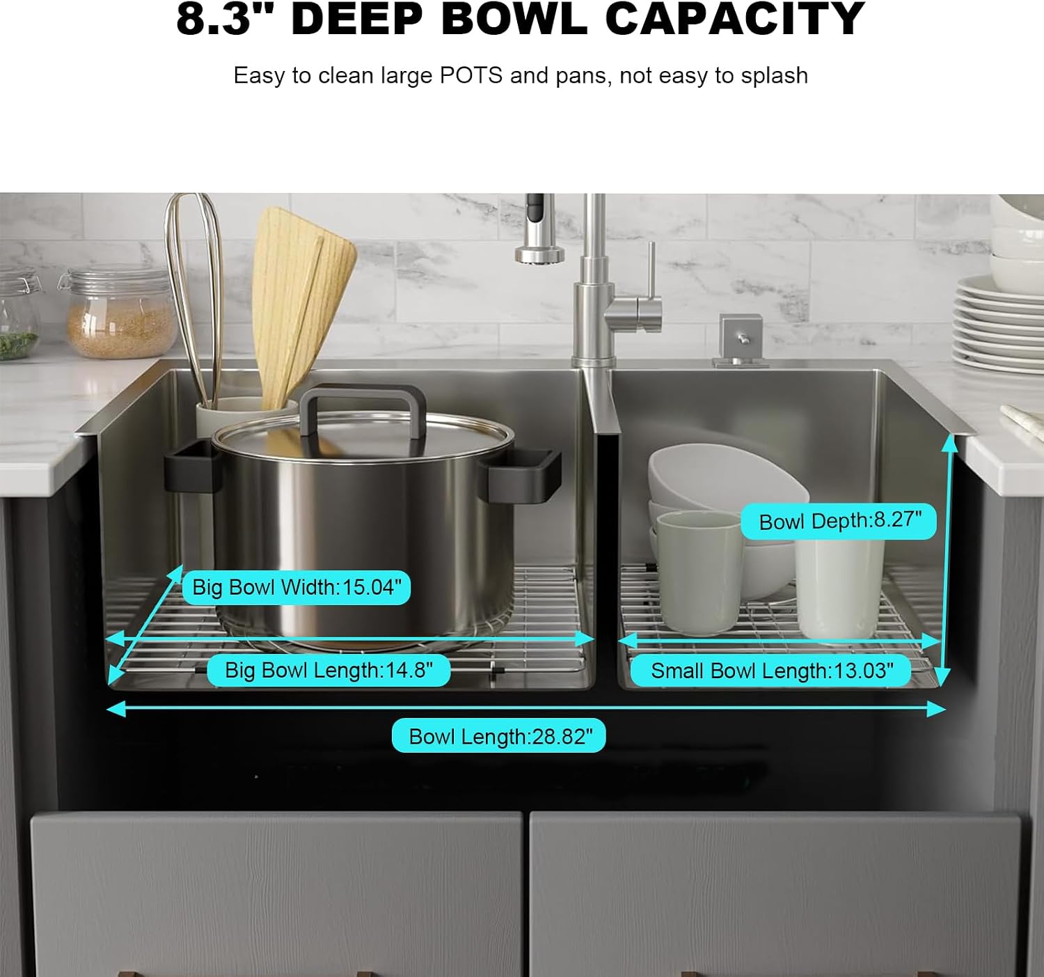 Modern Kitchen Sink Nano-Coated 30.7x16.9 Inch Stainless Steel Kitchen Sink, Drop in & Topmount Double Bowl Sinks with Drain&Fruit Baskets