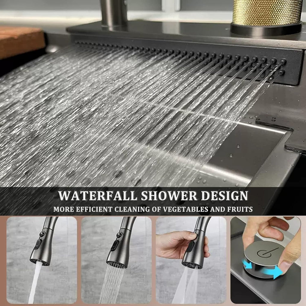 304 Stainless Steel Kitchen Sink Multi-Function Bar Sink Single Bowl Rv Sink with Faucet and Cup Washer Drop in Or Under Mount (Color : Grey, Size : 68x45x22cm) (Gun Grey 68x45x22cm)