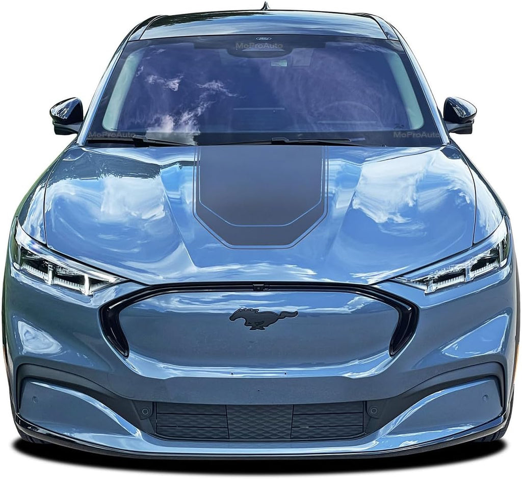 Original MACH Sonic Solid : Compatible with 2021-2026 Ford Mustang Mach-E Hood Stripes Trunk Side Rocker Decals Vinyl Graphics (Fits Model as Shown) (201 Slate Metallic – Wet Install)