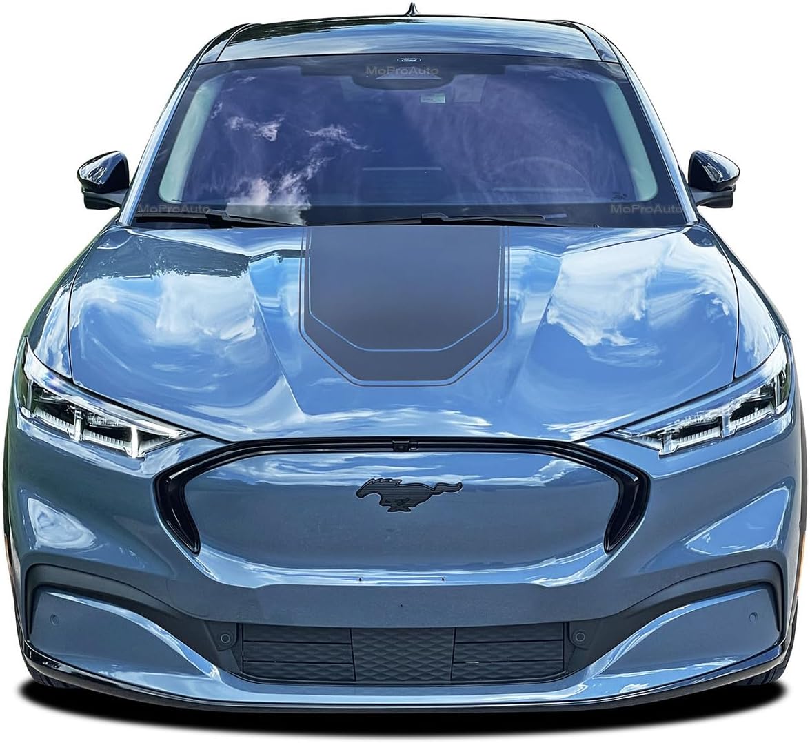 Original MACH Sonic Solid : Compatible with 2021-2026 Ford Mustang Mach-E Hood Stripes Trunk Side Rocker Decals Vinyl Graphics (Fits Model as Shown) (22WP Matte Deep Black – Dry Install)