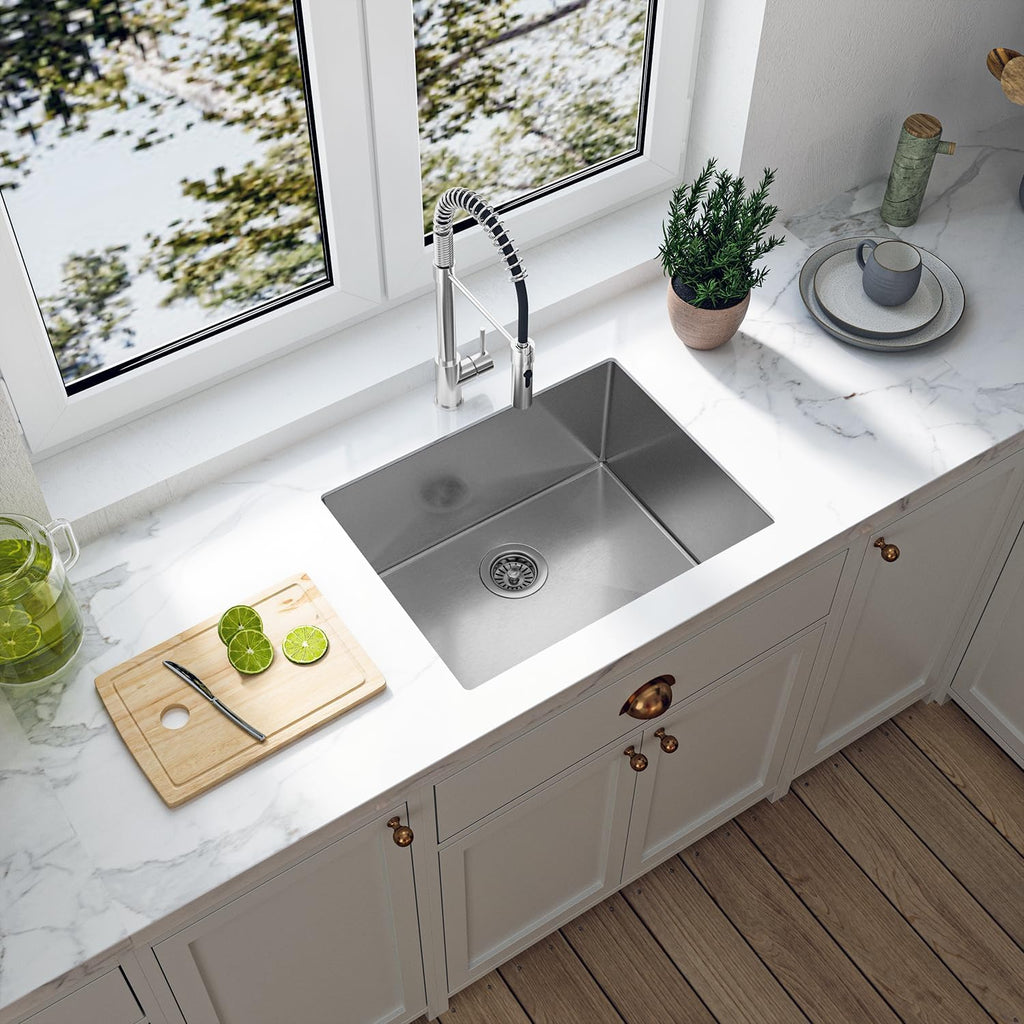 Sinber HU2318S-10-S 23' x 18' x 9' Undermount Single Bowl Kitchen Sink with 18 Gauge 304 Stainless Steel Satin Finish (Sink Only)