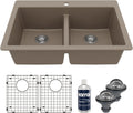 Karran QT-810 33' Top Mount Double Equal Bowl Quartz Kitchen Sink Kit in Concrete