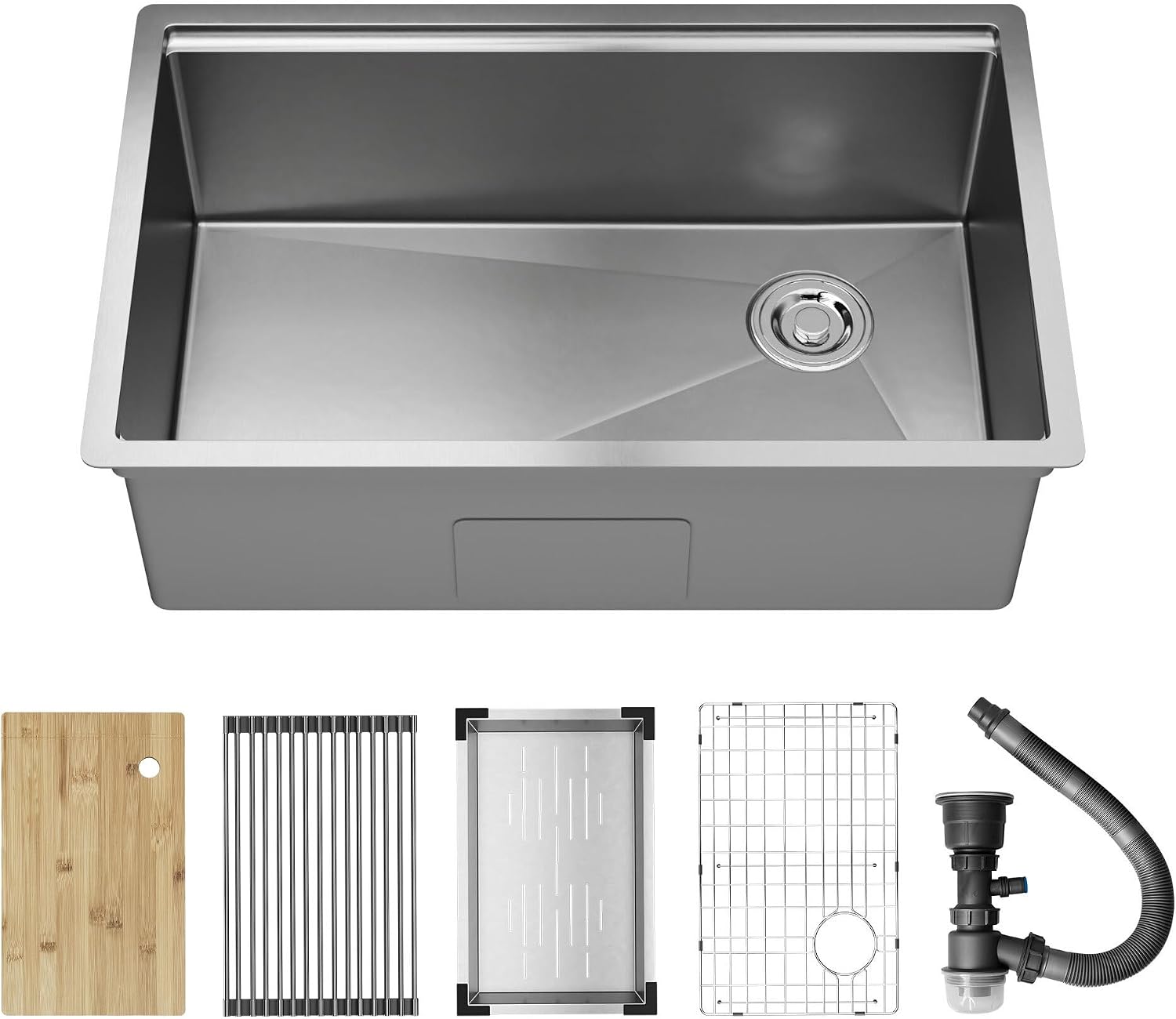 DeerValley Workstation Kitchen Sink 30 Inch, 18 Gauge Stainless Steel Single Bowl Sink, Handmade with Built-In Accessories, Ledge Design & Cutting Board