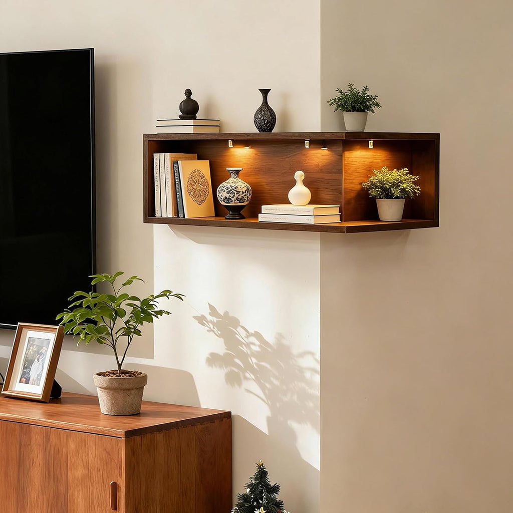 Floating Corner Shelves, Wall Mounted Display Shelf for Collectibles, Books, Plants, Space-Saving Corner Storage Rack for Bedroom, Living Room, Home Decor(1 Pack,L-Shape 30 x 60 x 20 cm)