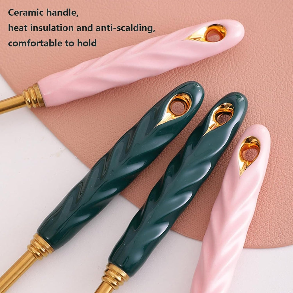 7 Pieces Ceramic Handle Stainless Steel Kitchenware Cooking Utensils Kitchen Utensils Set with Holder Include Slotted Spoon Slotted Spatula Large Spoon Soup L,Pink-One Size