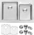 Ruvati 33 x 22 inch Drop-in Topmount Kitchen Sink - 16 Gauge Stainless Steel 60/40 Double Bowl Kitchen Sink with Brushed Finish hides scratches, Easy-to-Clean Drop-in kitchen Sink - RVM5166