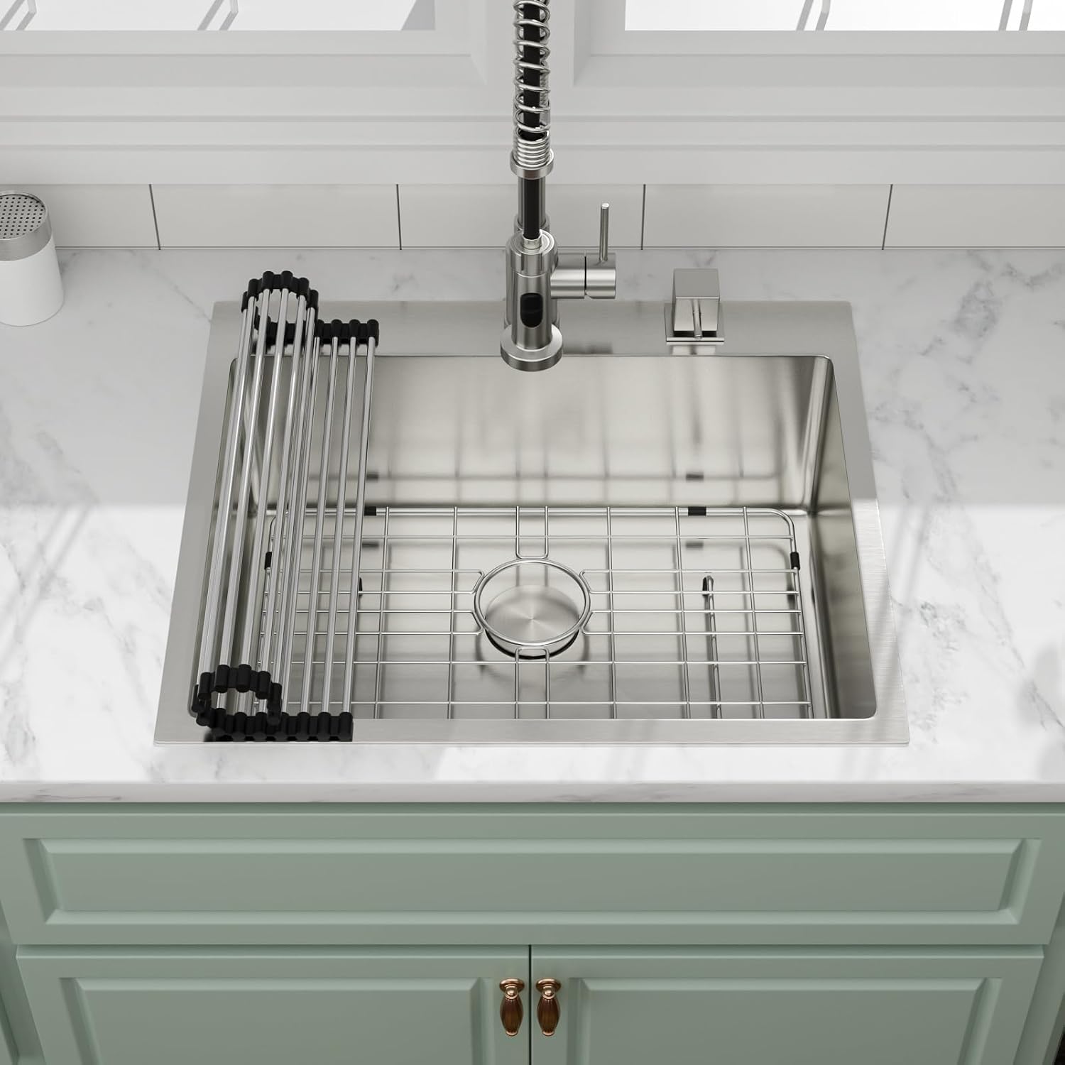 25 Inch Drop In Kitchen Sinks, 25'x22'x9' Topmount Stainless Steel Kitchen Sinks 16 Gauge 304 Drop Single Bowl Sink Basin R10 Corners, YST341