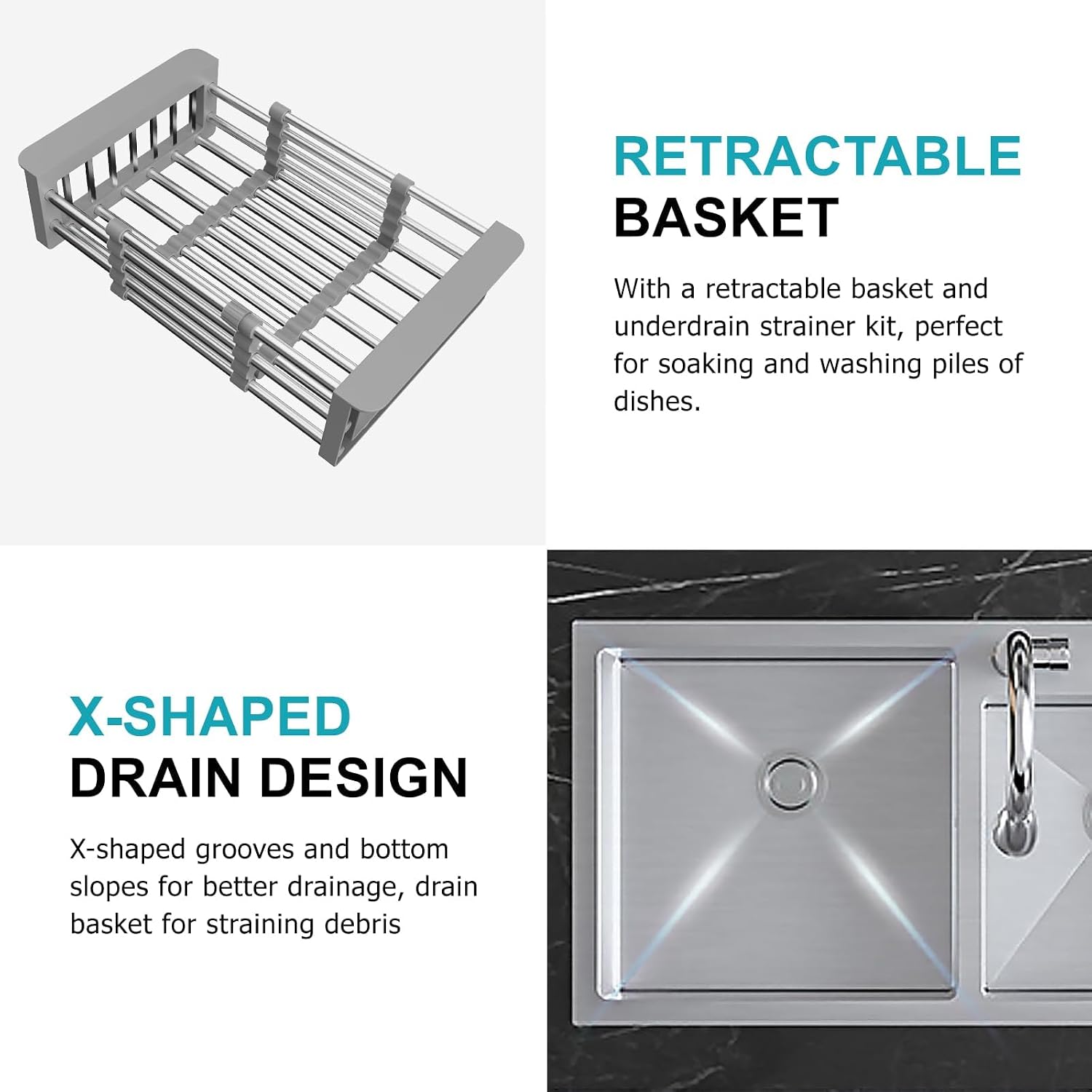 31' x 18' Silver Double Bowl Kitchen Sink, Drop-in/Topmount Overmount Kitchen Sinks with 304 Nano-Coated and Drainage Pipes & Fruit Basket