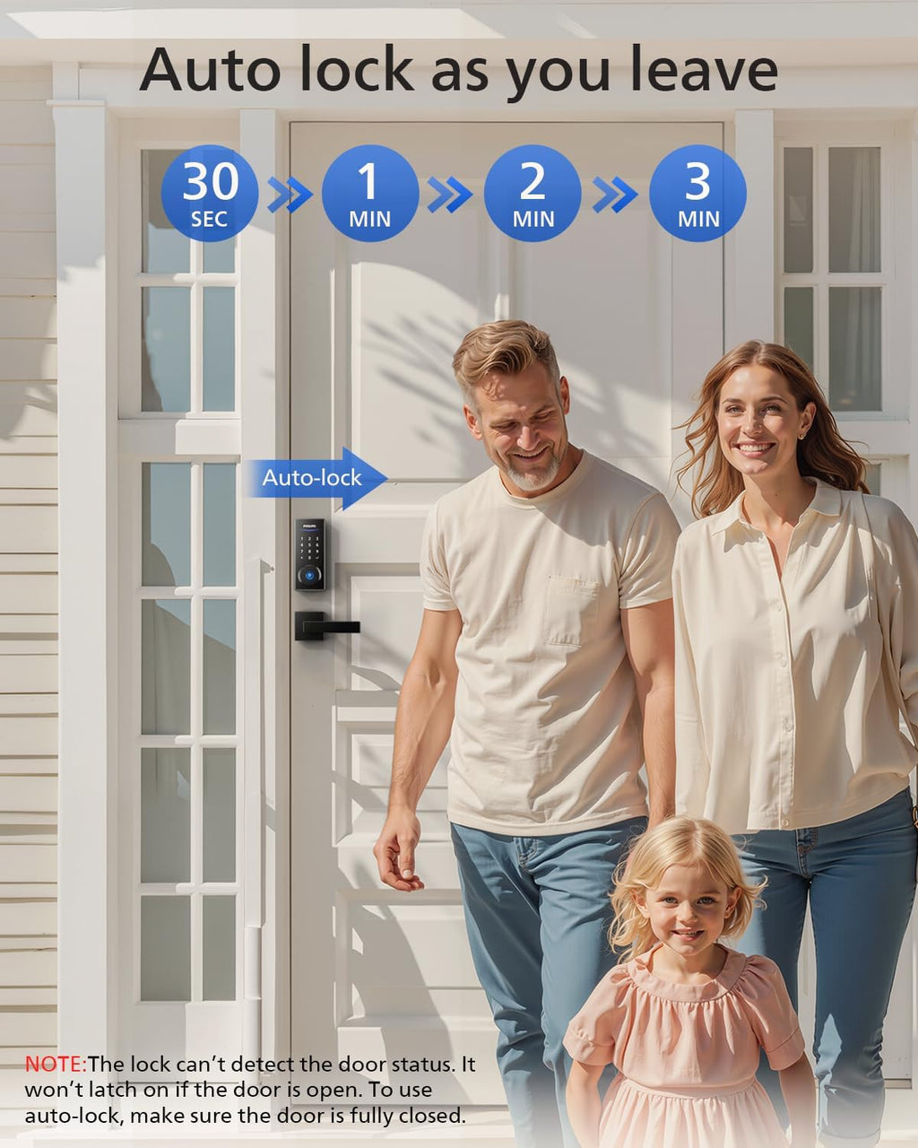 Philips Smart Lock with Handles, Keyless Entry Door Lock Set, Keypad Door Lock with 2 Level Handles, Digital Keypad Deadbolt for Front Door, App Fingerprint PIN Code Unlocking, Auto Locking