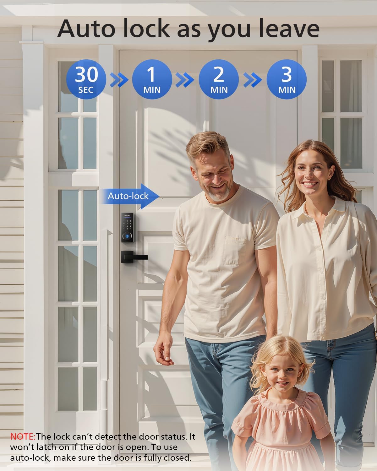 Philips Smart Lock with Handles, Keyless Entry Door Lock Set, Keypad Door Lock with 2 Level Handles, Digital Keypad Deadbolt for Front Door, App Fingerprint PIN Code Unlocking, Auto Locking