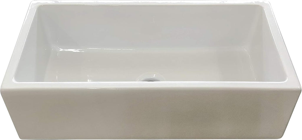 Fireclay Sink, Single Bowl Farmhouse Apron Kitchen Sink, Flat or Fluted Reversible Installation Option, White, 36 Inch.