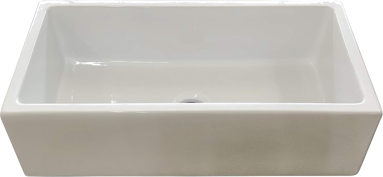 Fireclay Sink, Single Bowl Farmhouse Apron Kitchen Sink, Flat or Fluted Reversible Installation Option, White, 36 Inch.