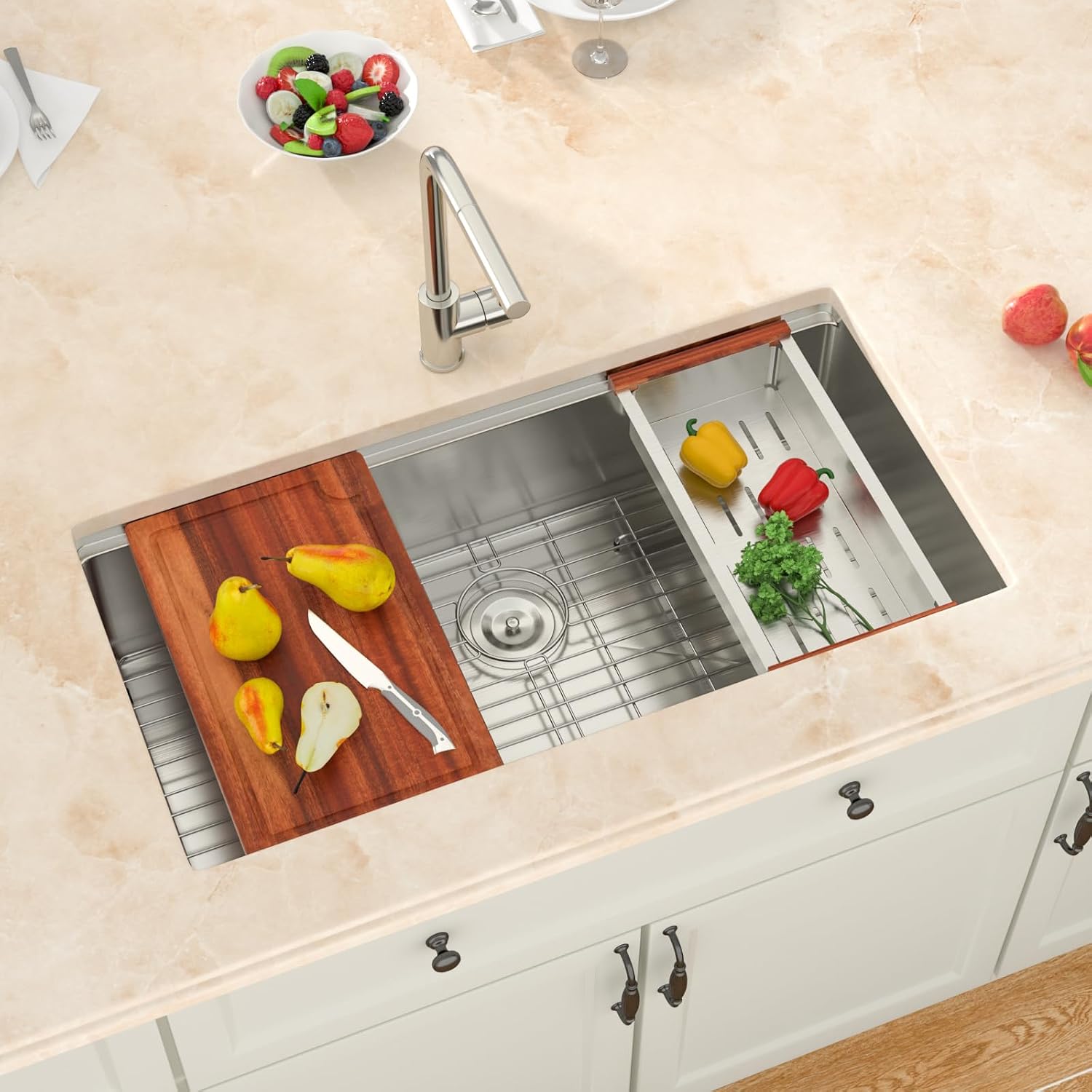 33x19 Undermount Kitchen Sink- 33 Inch Workstation Sinks 304 16 Gauge Stainless Steel Single Bowl 9' Deep Basin 33x19x9