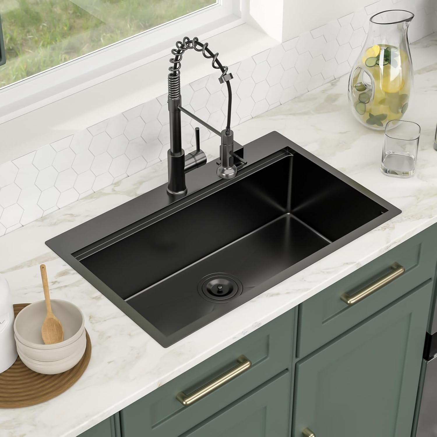 Logmey 30 Inch Drop In Kitchen Sink Workstation 30x19x9 Inch Gunmetal Black Topmount Sinks Stainless Steel 16 Gauge Overmount Kitchen Sink
