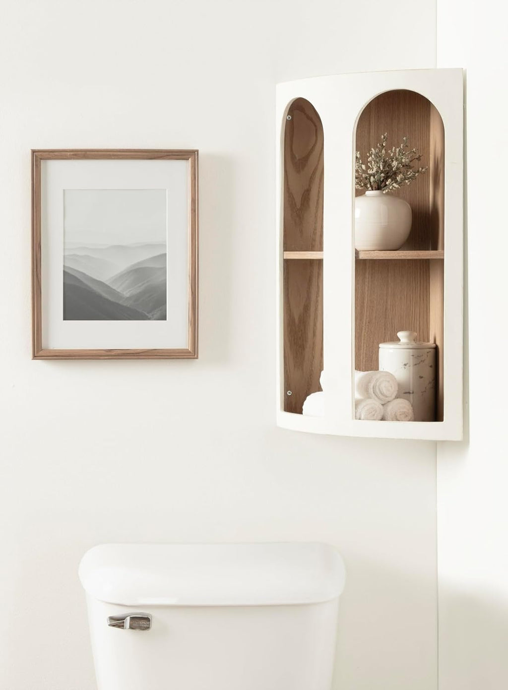 Kate and Laurel Elloree Modern Corner Shelf Cabinet for Storage and Display; 16 x 11 x 24; White and Natural; Transitional Corner Storage for Use as Living Room Shelving or Bedroom Storage Design