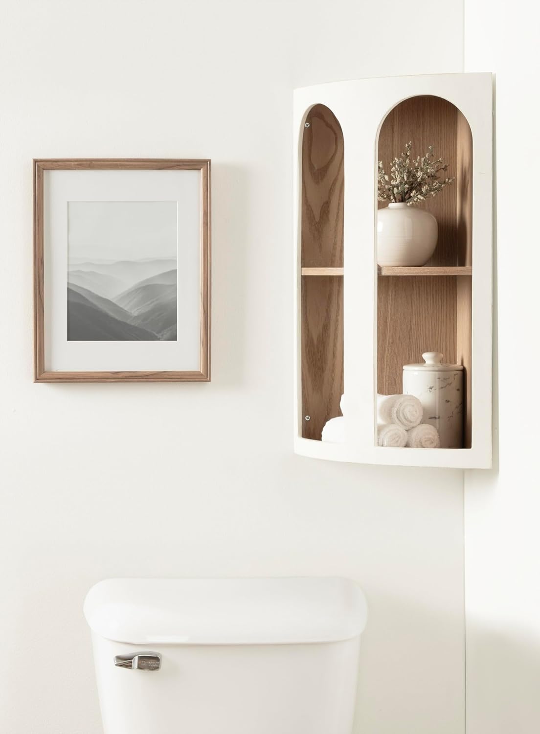Kate and Laurel Elloree Modern Corner Shelf Cabinet for Storage and Display; 16 x 11 x 24; White and Natural; Transitional Corner Storage for Use as Living Room Shelving or Bedroom Storage Design