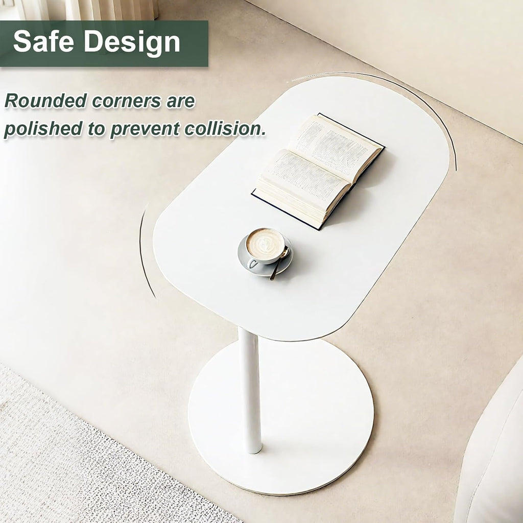Metal C Shaped Side Table, Modern C Shaped End Table for Sofa/Bed, Small Iron Couch Tables that Slide Under, Slim Coffee Snack Tv Trays for Bedroom Living Room Bathroom (27.6' H, White)