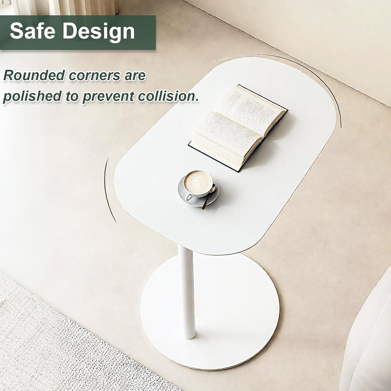 Metal C Shaped Side Table, Modern C Shaped End Table for Sofa/Bed, Small Iron Couch Tables that Slide Under, Slim Coffee Snack Tv Trays for Bedroom Living Room Bathroom (27.6' H, White)