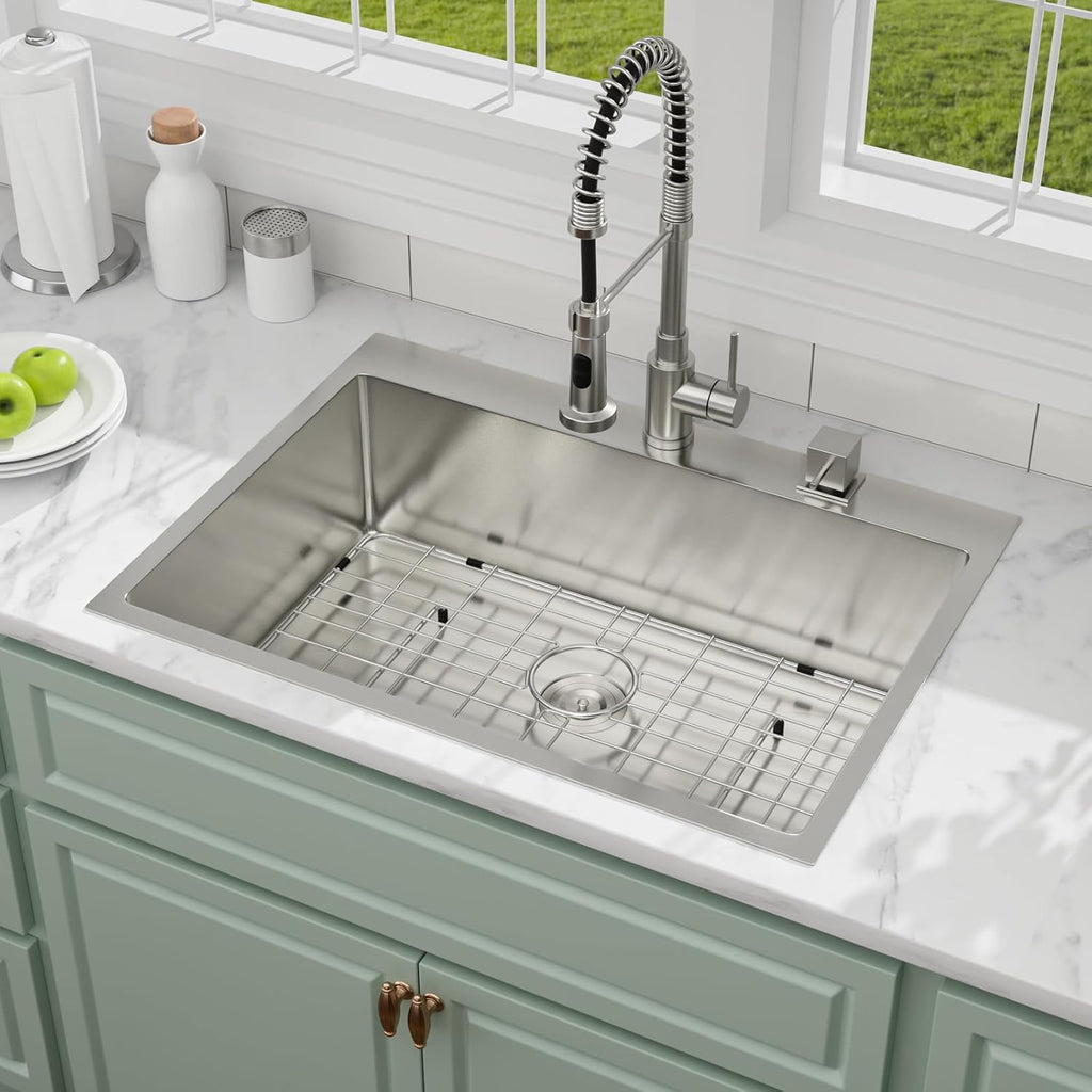 30 Inch Drop In Kitchen Sink, 30'x22'x9' Topmount Stainless Steel Kitchen Sinks With 16 Gauge 304 Single Bowl Sink R10 Round Corner Basin