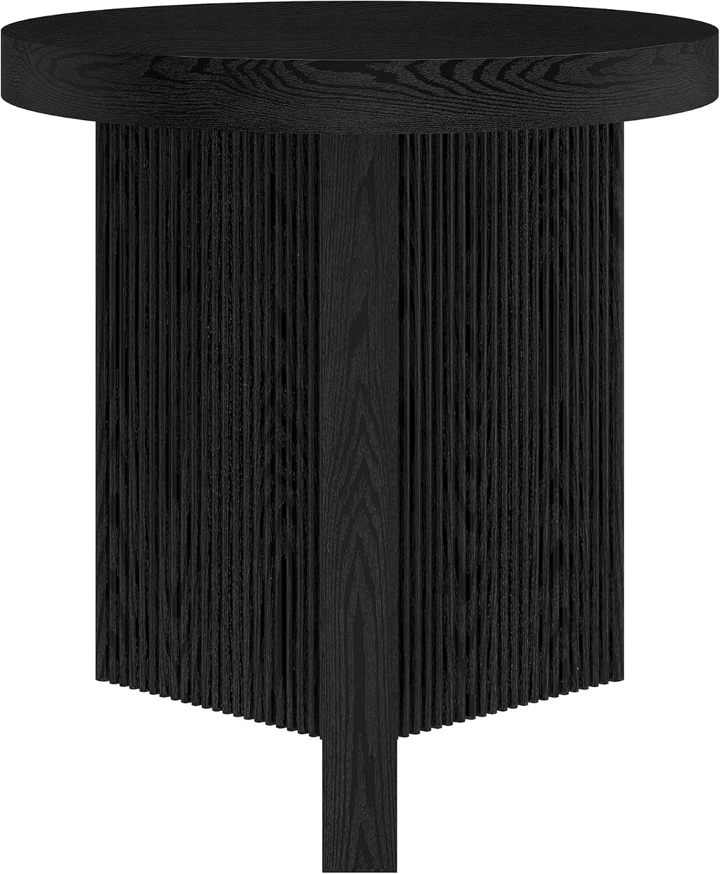 Henn&Hart 22' Fluted Scandinavian Round End Table, Ribbed Side Table, Nightstand for Living Room, Office, Family Room, or Bedroom, Natural Black